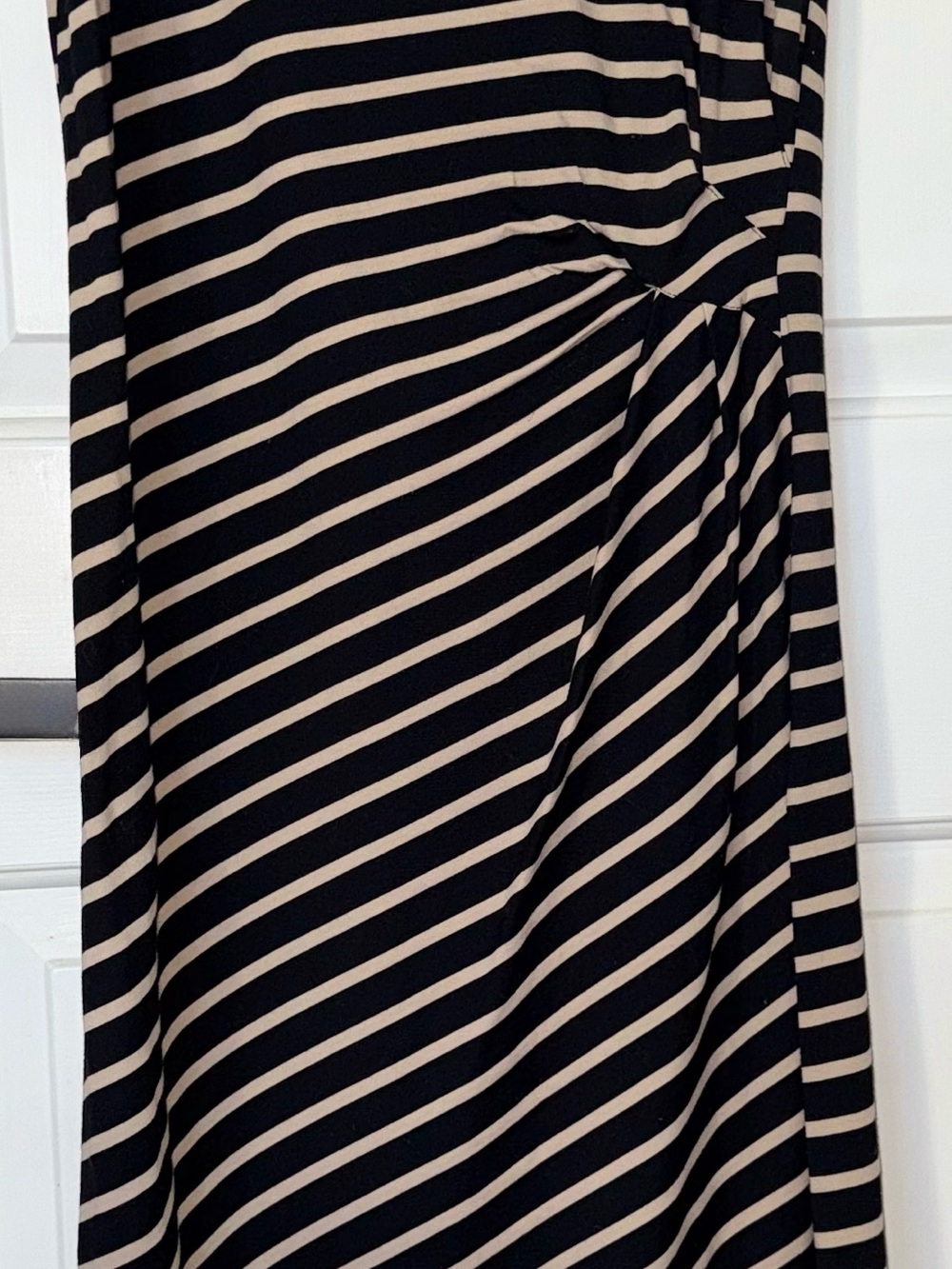 Ag Adriano Goldschmied Black and Cream Striped A-Line Skirt with Side Knot